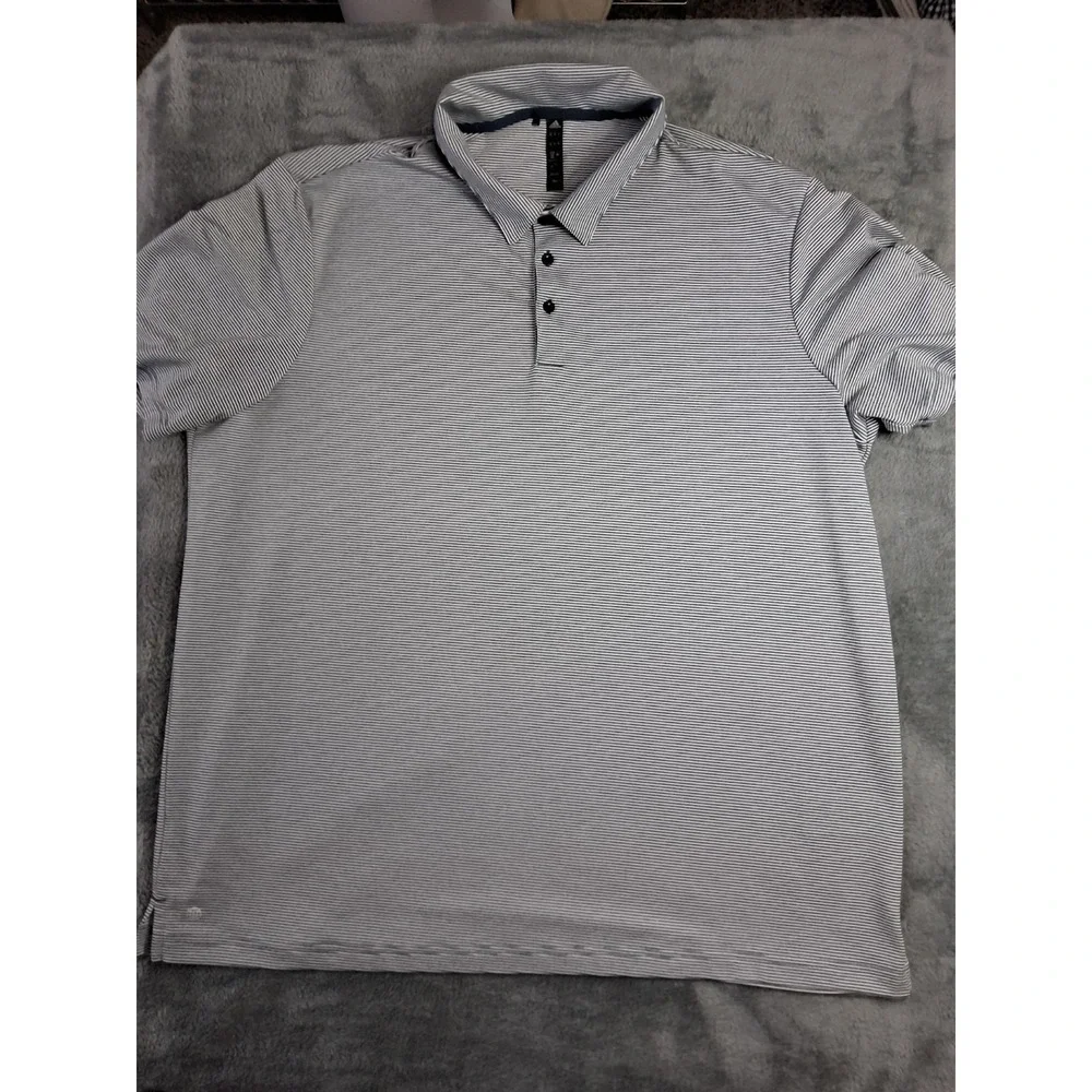 Mens ADIDAS XXL Polo‎ Golf Short Sleeve Shirt Polyester Gray Blue White Stripes
